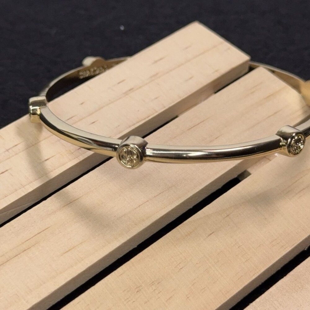 Graziano Gold Tone Bangle Bracelets Lot of 3 Rhinestones Open Link Lock Sz 8.5" - Picture 6 of 9